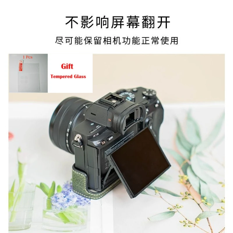 For Sony A7RIII A9 A7M3 Leather case base Micro-single camera bag A7R3 half set protective case + 1PCS Free Tempered Film