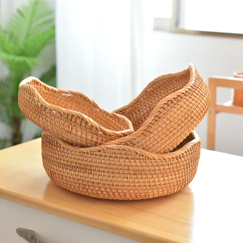 

Woven Storage Baskets Kitchen Organizer Sundries Organizer Cosmetic Box for Breakfast Fruit Bedroom Bathroom Home Decorative