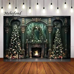 Mehofond Photography Background Interior Vintage Christmas Fireplace Xmas Tree Kids Family Portrait Decor Backdrop Photo Studio