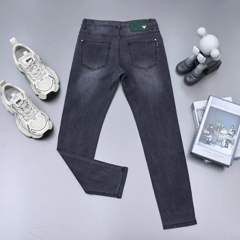 

Simple High-End Men's Summer Thin Black Gray Jeans Men's Stretch Slim-Fitting Small Straight Casual All-Matching Long Pants