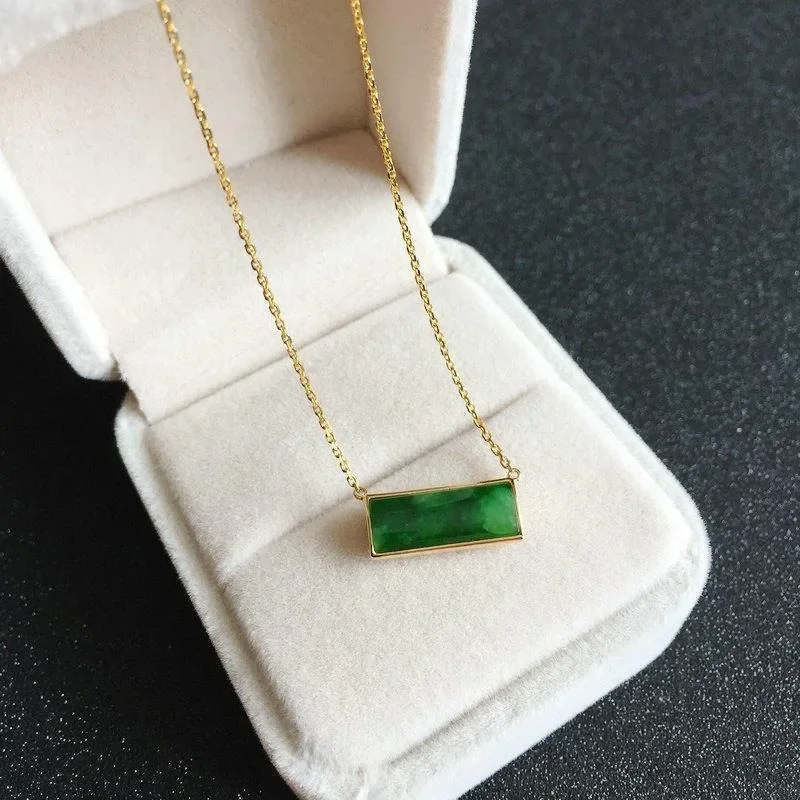 Natural Chalcedony Green Rectangular Necklace for Women Classic Item Double-sided Pendant Vintage Chinese Style Vintage Jewelry