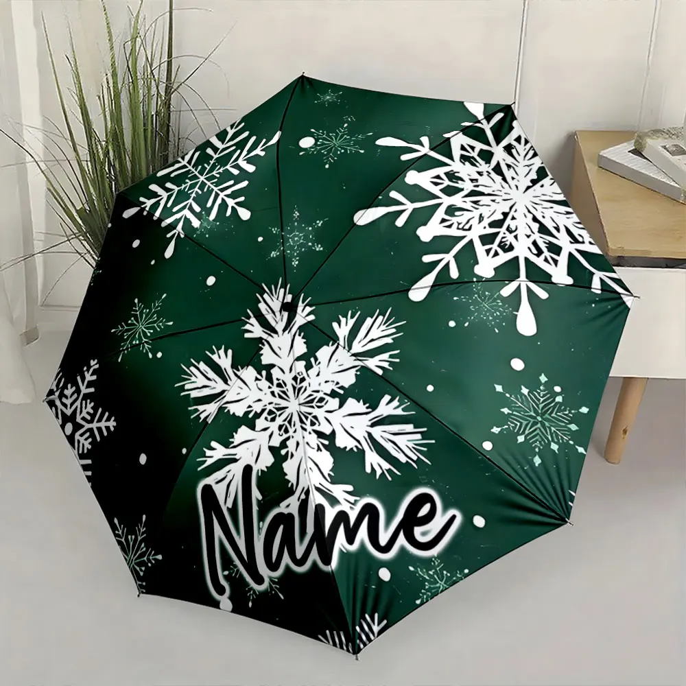 Custom Name  Winter Snowflake Design Umbrella Perfect for Cold Seasons 8 Iron Ribs Folding Umbrella Auto-Open Fashion Sunshade