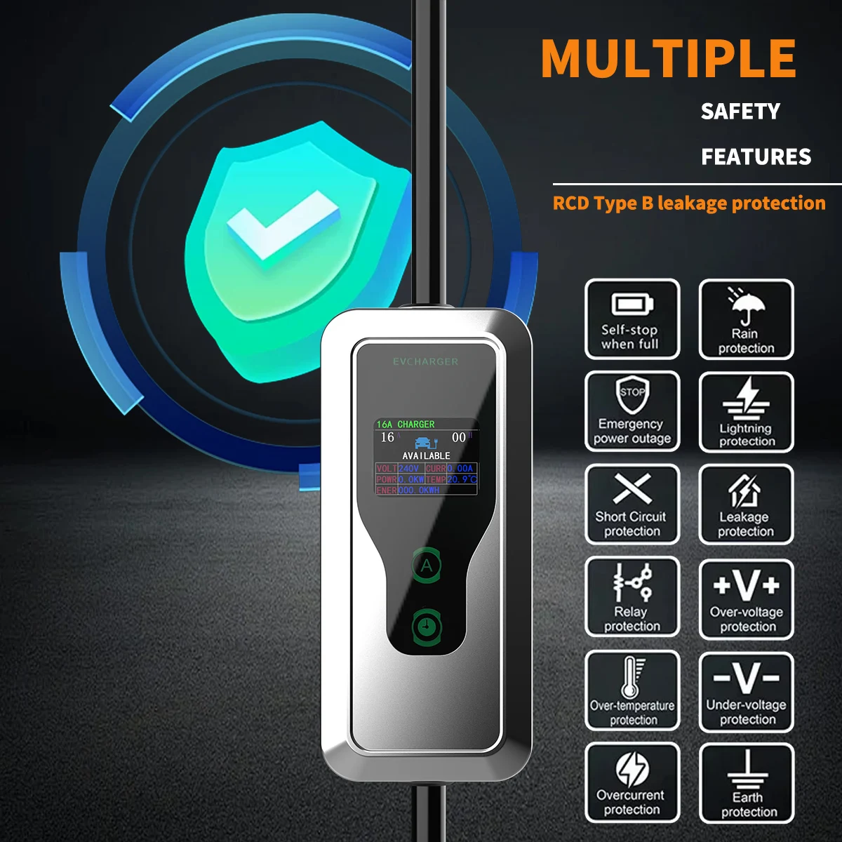 WUFEN المنزلية المحمولة شاحن سيارات كهربائية مرحلة واحدة 7KW مع CEE 220 فولت Type2/GBT/Type1/Tesla التوصيل سيارة كهربائية شحن عالي السرعة