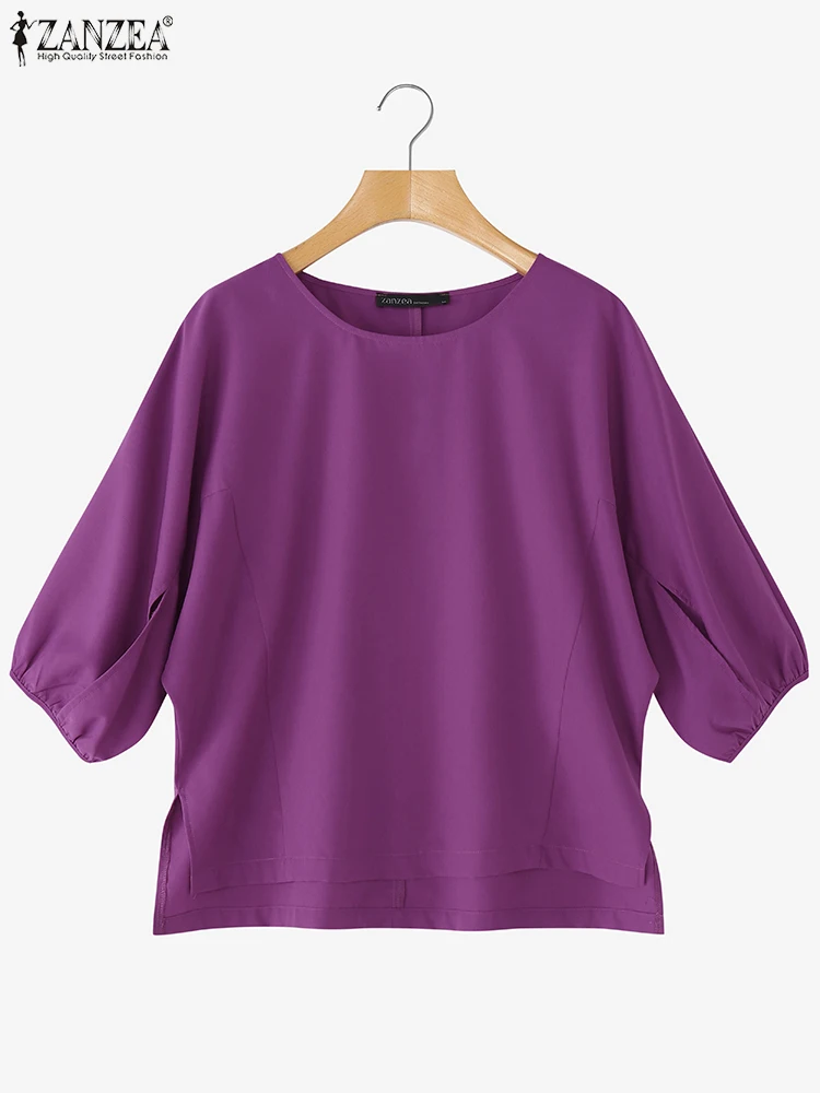 잔제아 캐주얼 루즈 탑 여성 블라우스 2025 3/4 소매 여름 블루사 패션 풀오버 오버사이즈 솔리드 컬러 튜닉 여성