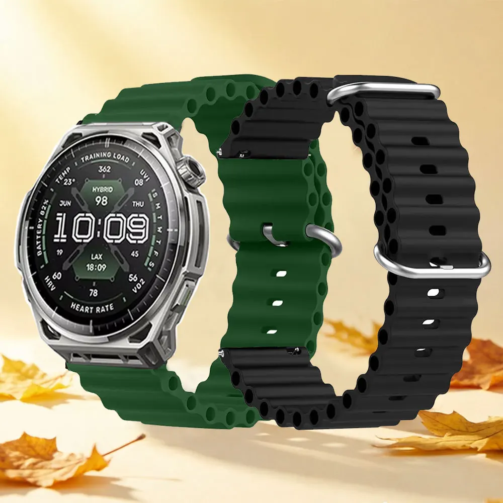 20 22mm Ocean Silicone Strap For Amazfit Balance 3 2/Cheetah 2 Ultra/2 Pro Watch Strap Bip Max/Active 3 2 Replacement Wristband