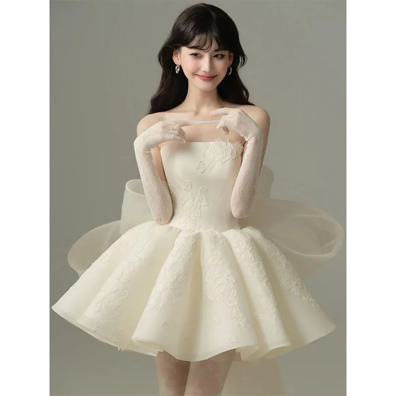 GIYSILE 2025 新白のウェディングドレスチューブトップノースリーブ弓セクシーなフォーマルドレス女性エレガントなパーティードレス女性イブニング