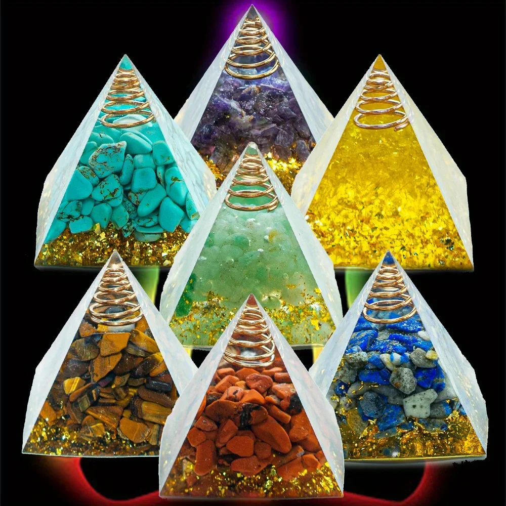 1/3/5 pcs Crystal Orgonite Pyramid Natural Amethyst Peridot Reiki Chakra Energy Generator Yoga Meditation Home Decor Gift