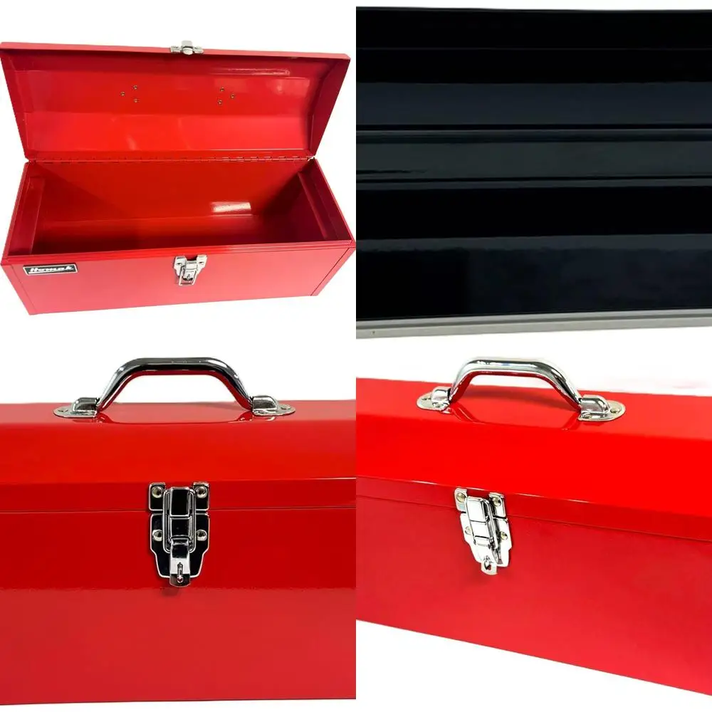 

19 Steel Tall Portable Toolbox with Metal Latch and Plastic Handle, Heavy-Duty Multi-Purpose Red Tool Storage Box