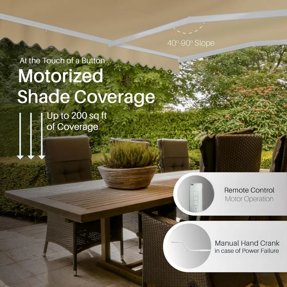 Retractable 20x10 Desert Sand Patio Awning - Remote-Controlled, Water-Resistant, Rust-Free