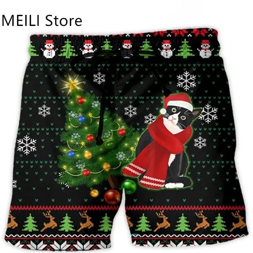 Pantalones cortos para hombre, Feliz Navidad, Papá Noel, estampado 3D, divertidos pantalones cortos de Navidad Unisex Y2k, traje de baño hawaiano de verano, bañadores para Surf