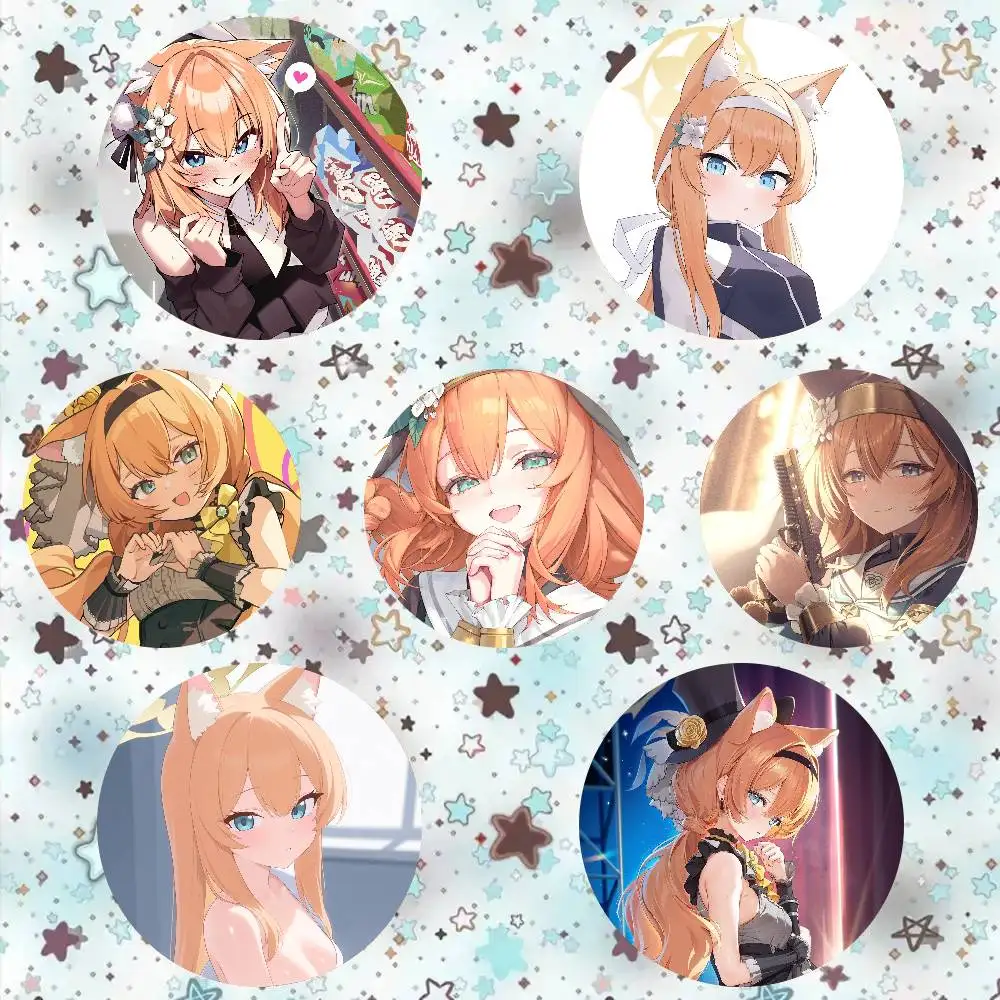 Mari Anime Game B-Blue Archive Round Badge Lapel Pins For Backpacks Briefcase Laser Brooch Clothes Gifts