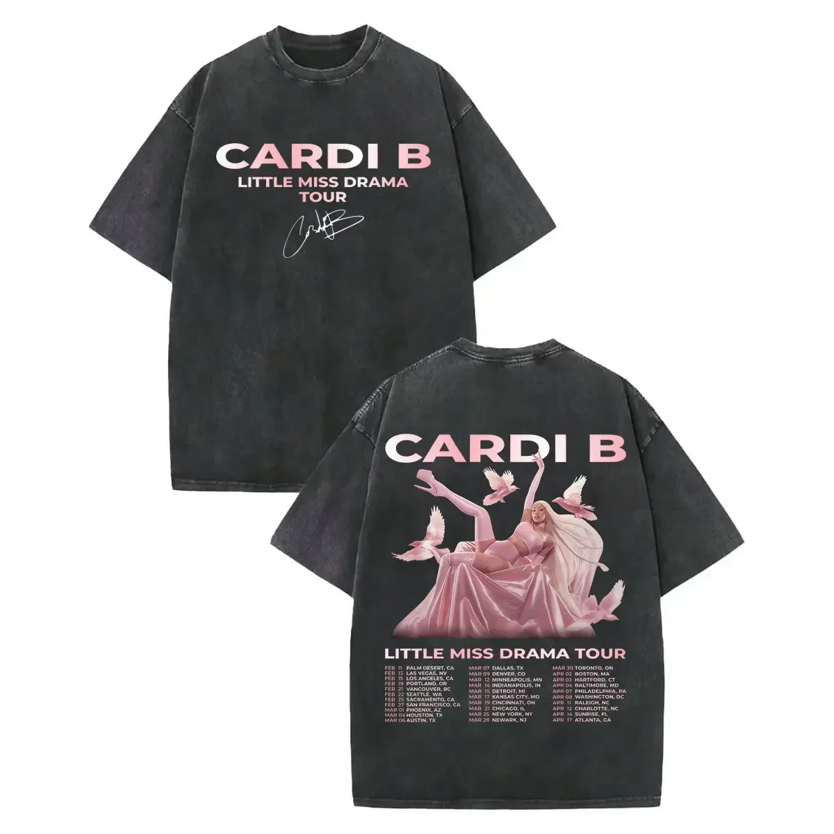Customization Shirt Cardi B Little Miss Drama Tour 2026 Merch T-shirt Men Women Fashion Vintage Washed T Shirt Summer Casual Loo