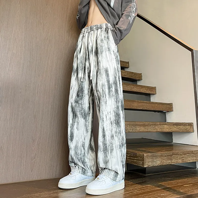 

Black/White Tie-Dye Wide Leg Pants Men Clothing 2026 Spring Summer New Full Length Casual Loose Men's Straight Trousers Big Size