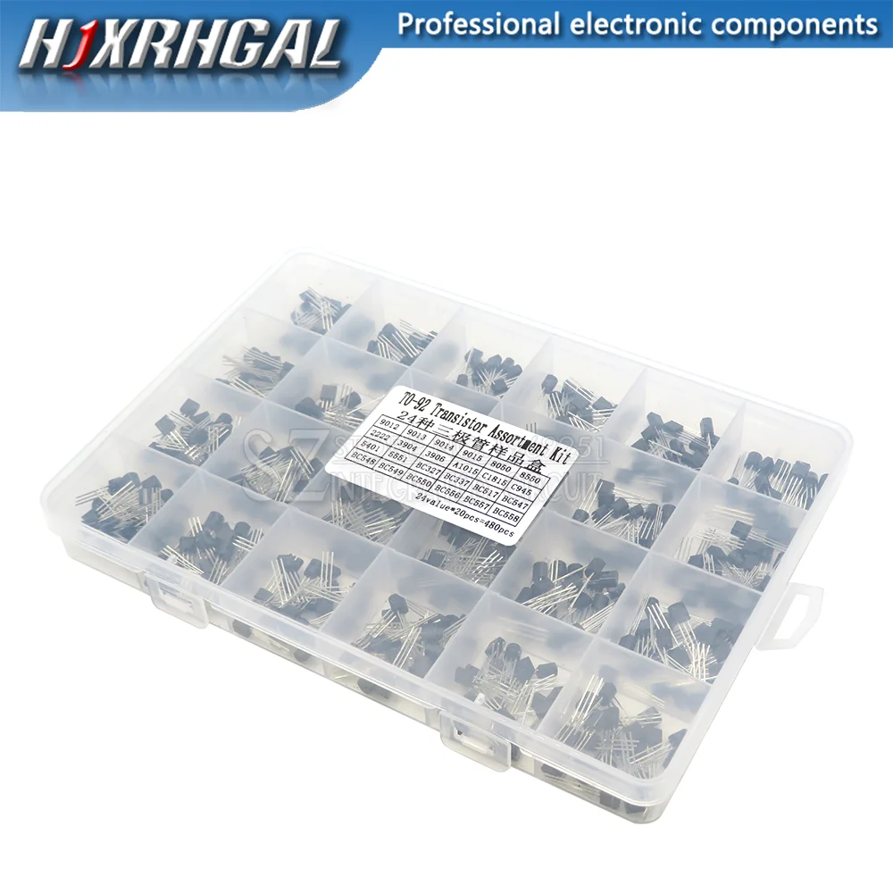 24Values TO-92 Transistor Assortment Assorted Kit Each BC327 BC337 BC517 BC547 BC548 BC549 2N2222 3906 3904 5401 5551 C945 1015