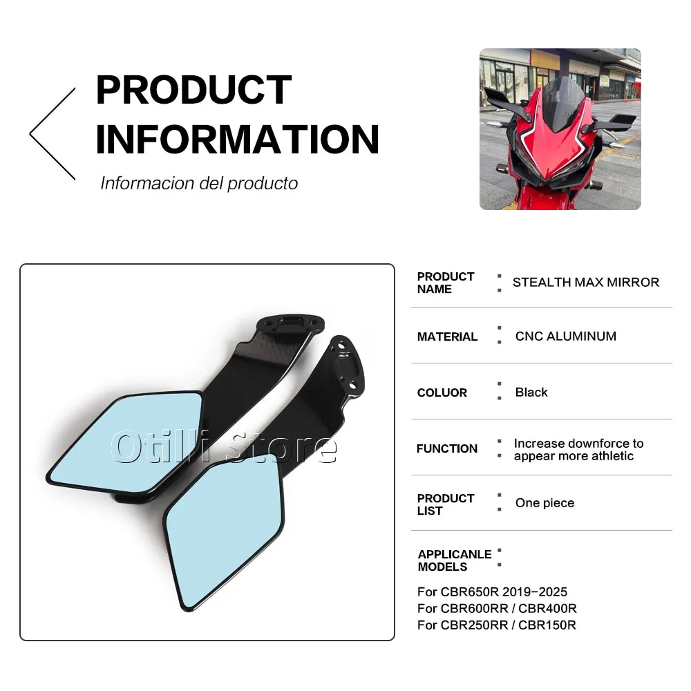 New Rearview Mirror Motorcycle For Honda CBR650R 2019-2025 CBR250R CBR600R CBR400R CBR150R Wind Wing Adjustable Rearview Mirror