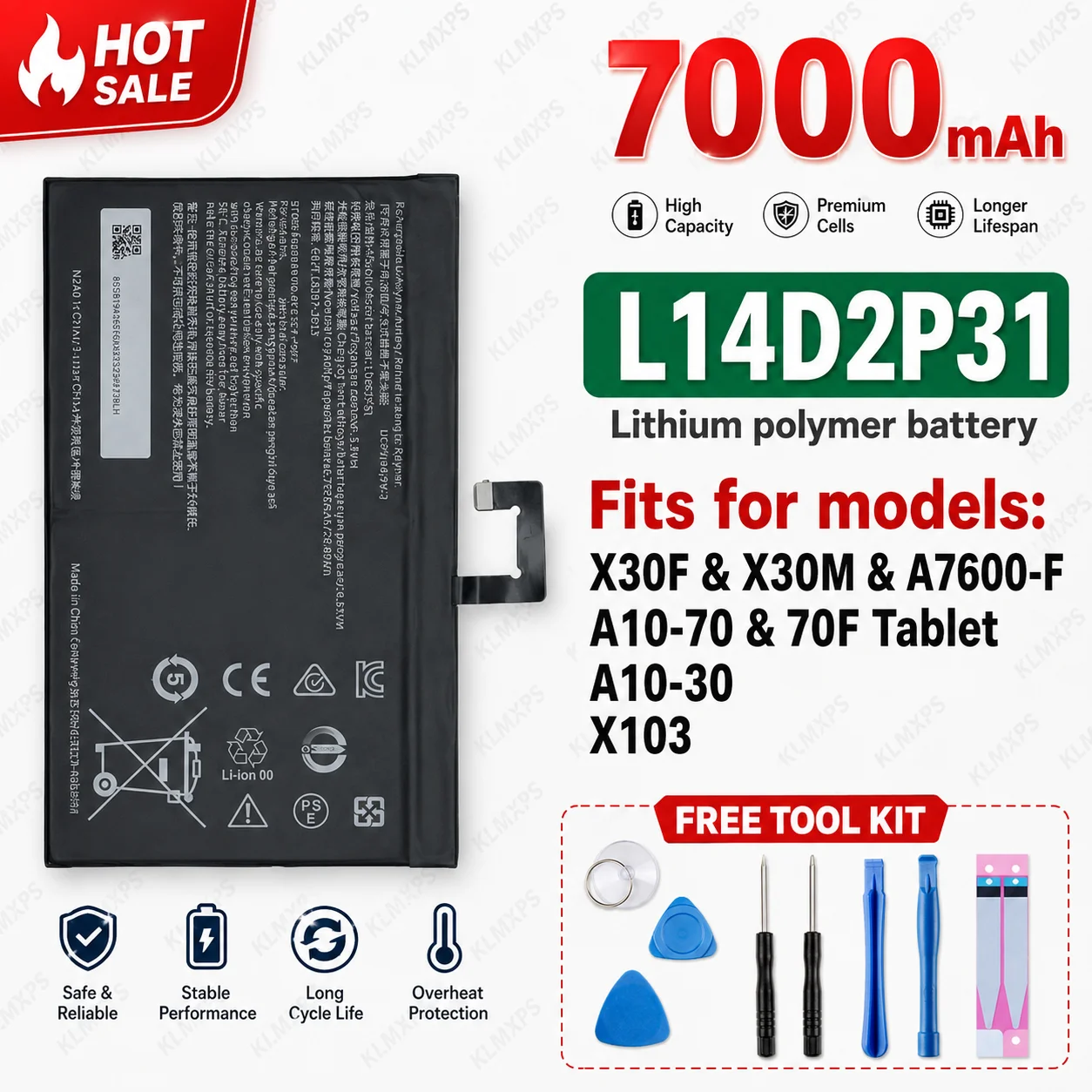 Replacement Battery L15D1P31 L13D1P31 L19D1P32 L14D2P31 L19D1P31 For Lenovo Tab Pad M10 M8 2 3 7 X90 A3500 S5000 Pro With Tool