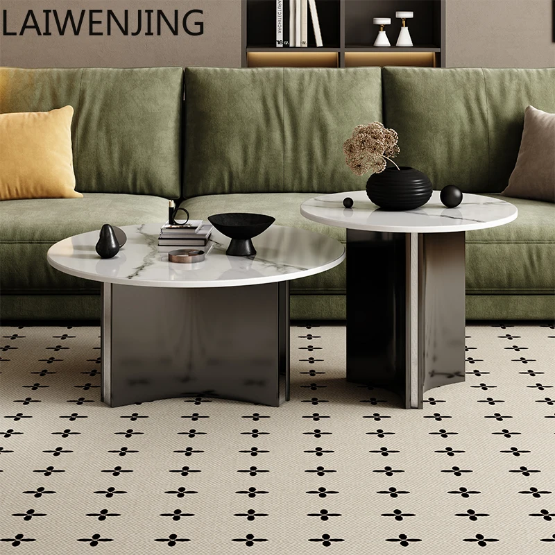 LYY  Italian Style Stone Plate Home Use Large and Small Round Coffee Table Combination Living Room Sofa Side Table