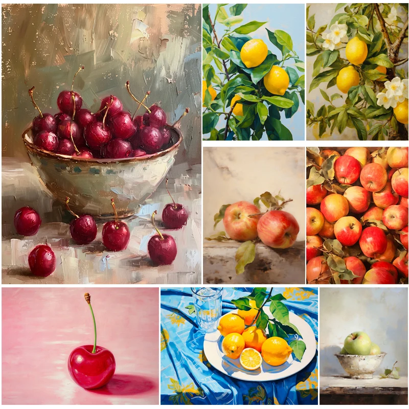 Lemon Tree Apple Still Life Canvas Painting Poster Vintage Fruit Print Neutral Botanical Kitchen Wall Art Picture Home Decor