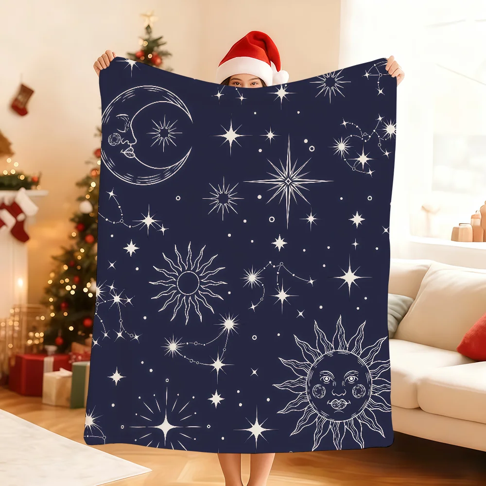 V-Vintage C-Celestial Sun Moon Stars Blanket Soft Throw Blanket for Home Bedroom Bed Sofa Picnic Travel Office Rest Blanket Gift