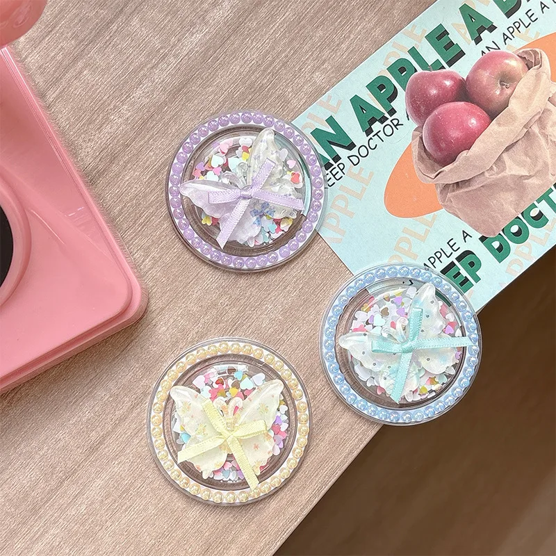 

Cute 3D Butterfly Quicksand Phone Grip Holder Kawai Airbag Bracket Magnetic Adhesive Phone Stand Magnet Finger Socket for IPhone