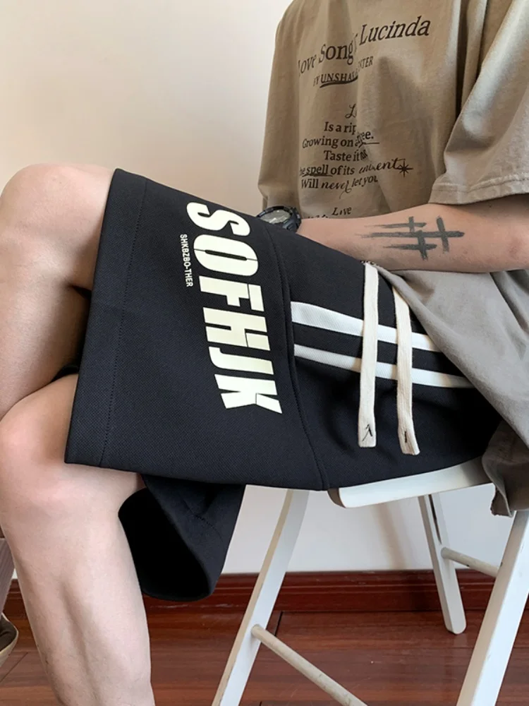 

Мужские летние тонкие повседневные брюки свободного кроя в спортивном уличном стиле, длиной до колена, дышащие, удобные, прямого кроя