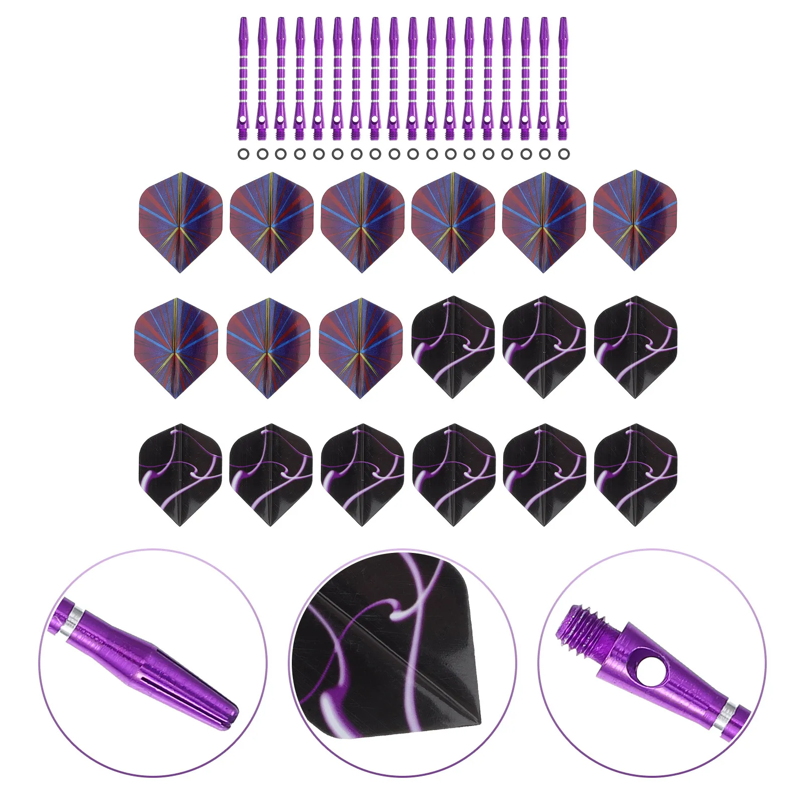 

Набор из 18 комплектов аксессуаров для дартса: металлические шафты с перьями и уплотнительными кольцами, легкие, компактные, удобные для переноски, для вечерних игр, соревнований и спорта