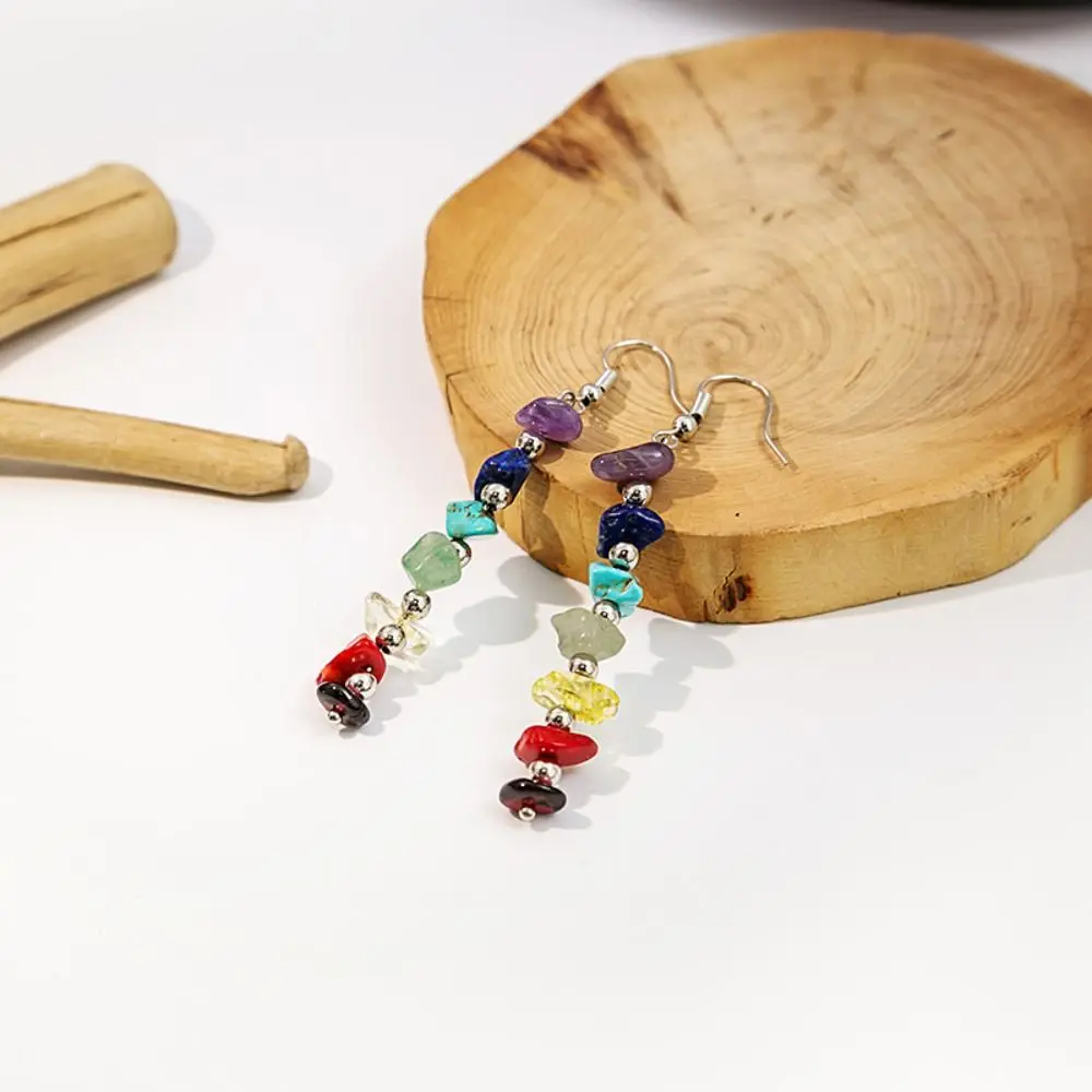 Colorful Bohemia Gravel Tassel Earring Vacation Style Creative Seven-color Irregular Dangle Eardrop Multicolored Delicate