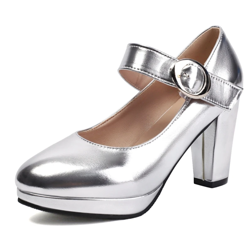 Damen-High-Heels-Pumps, Mary-Jane-Schuhe, große Größe 48, luxuriöser Riemen, Silber, Rot, Gold, Absatz, Büro, Hochzeit, Schuhe, Damen, 2025, Frühling