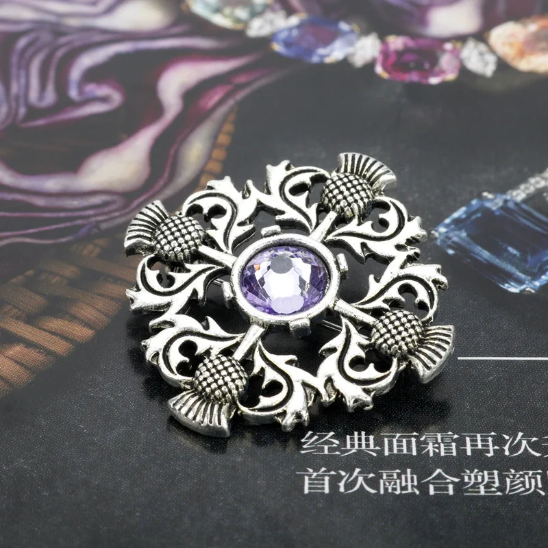 Viking Outlander Brooch Scotland National Flower Thistle Scottish Irish Lapel Pin Hollow Button Unisex Clothes Gifts