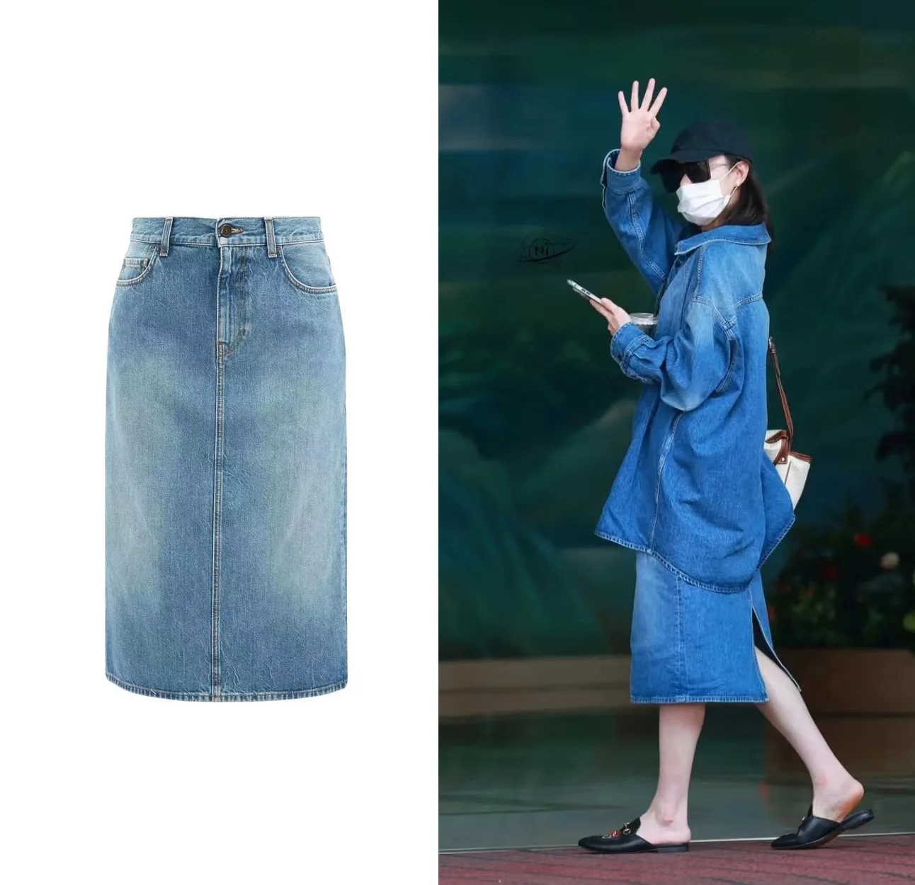 

Denim Skirt For Women 2024 New Early Autumn Washed Blue High Waist Back Slit Long Casual Style Runway Design High