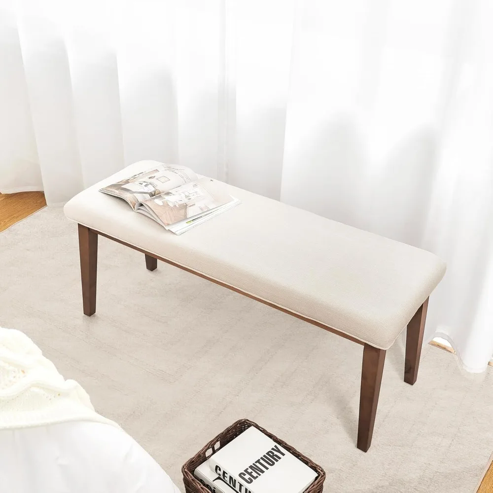 Banco estofado para quarto com uso de entrada de 42,5 e sala de estar, banco de jantar com assento acolchoado e pernas de madeira maciça