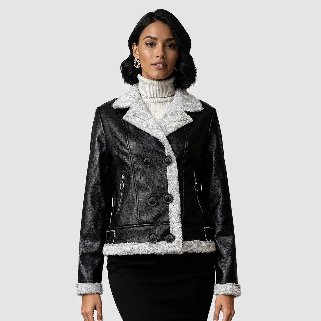 سترة نسائية من جلد البولي يوريثان سميكة من الصوف لعام 2026 #1