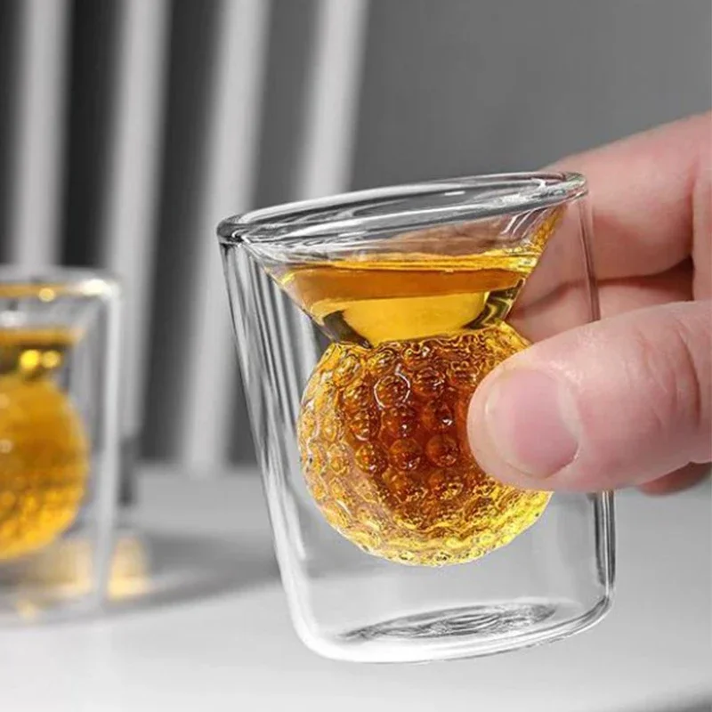 50ML Clear Golf Ball Shape Shot Glasses Men Double Walled Shot Cup with Funny 3D Thick Cup for Tequila Whiskey Cocktail Presents