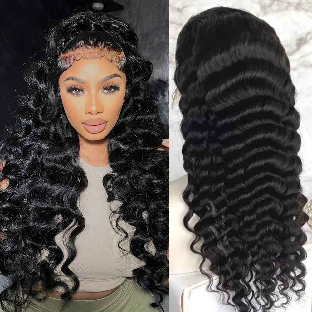 250 Density Human Hair Wigs Loose Deep Wig 13x6 HD Lace Front Wig Preplucked 34 Inches Long Human Hair 13X4 Lace Front Wig