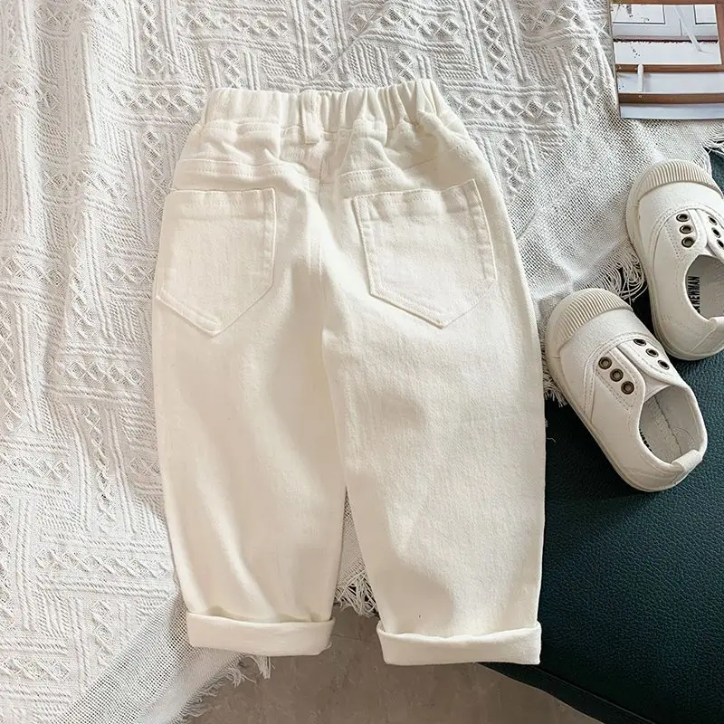 Boys and Girls\' Pants Spring and Autumn Children\'s Casual Pants Fashionable Korean Trousers Baby White Elastic Pants