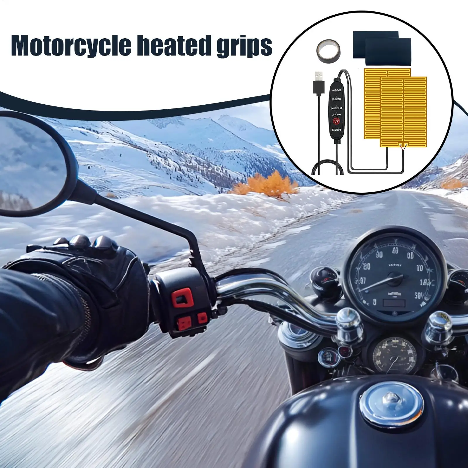 Heated Grips For Motorcycle 3-Temp Wrap Non-Slip Adjustable Portable Handle Bar Grips For Winter Outdoor Riding Biking Touring