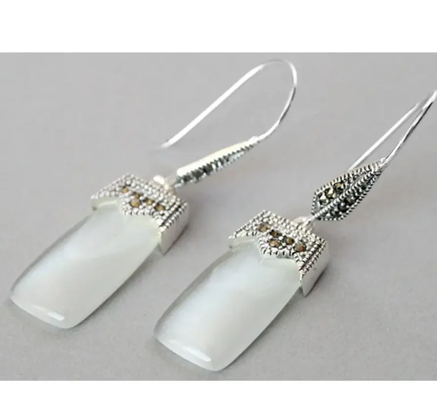 تصميم مجوهرات عصرية أوبال أبيض شفاف 925 أقراط فضية وماركاسيت 2 بوصة