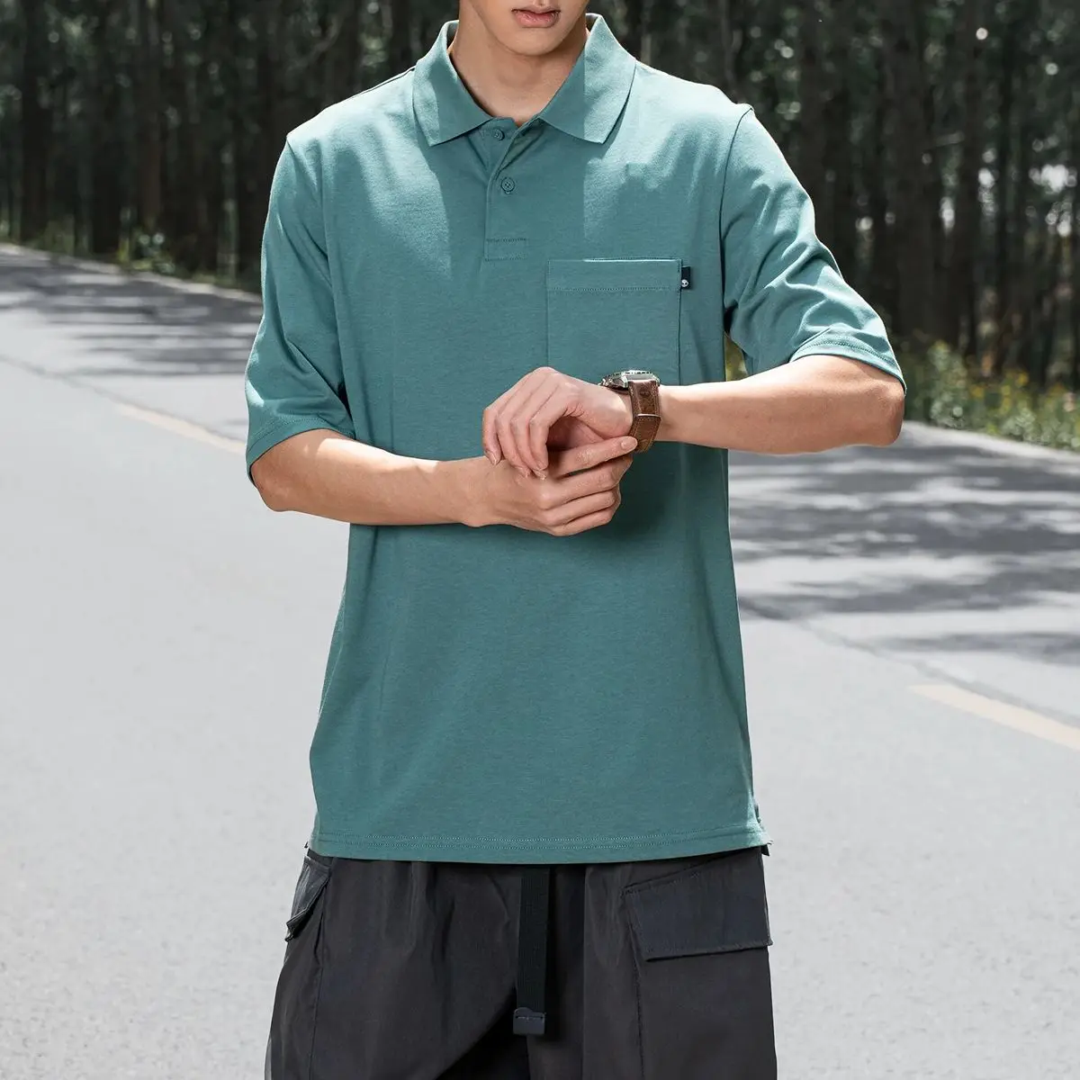 تي شيرت Timberland للرجال ذو طية صدر السترة بأكمام قصيرة تي شيرت كاجوال نصف كم قميص بولو A6427Cl6