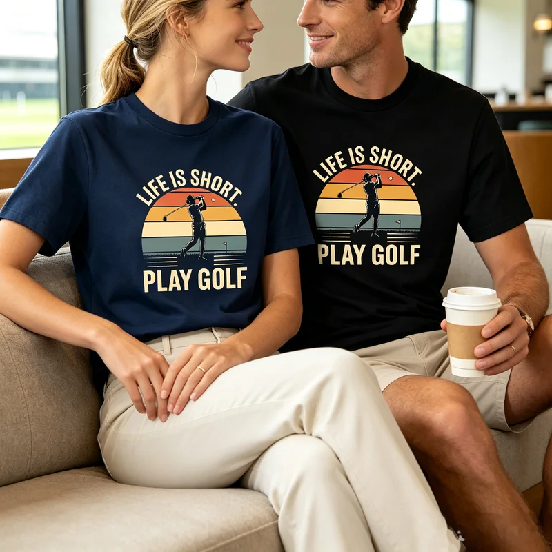 Golf Graphic T-Shirt Retro Life Is Short Play Golf Print Short Sleeve Casual Streetwear Unisex High Quality Summer Sports Tops