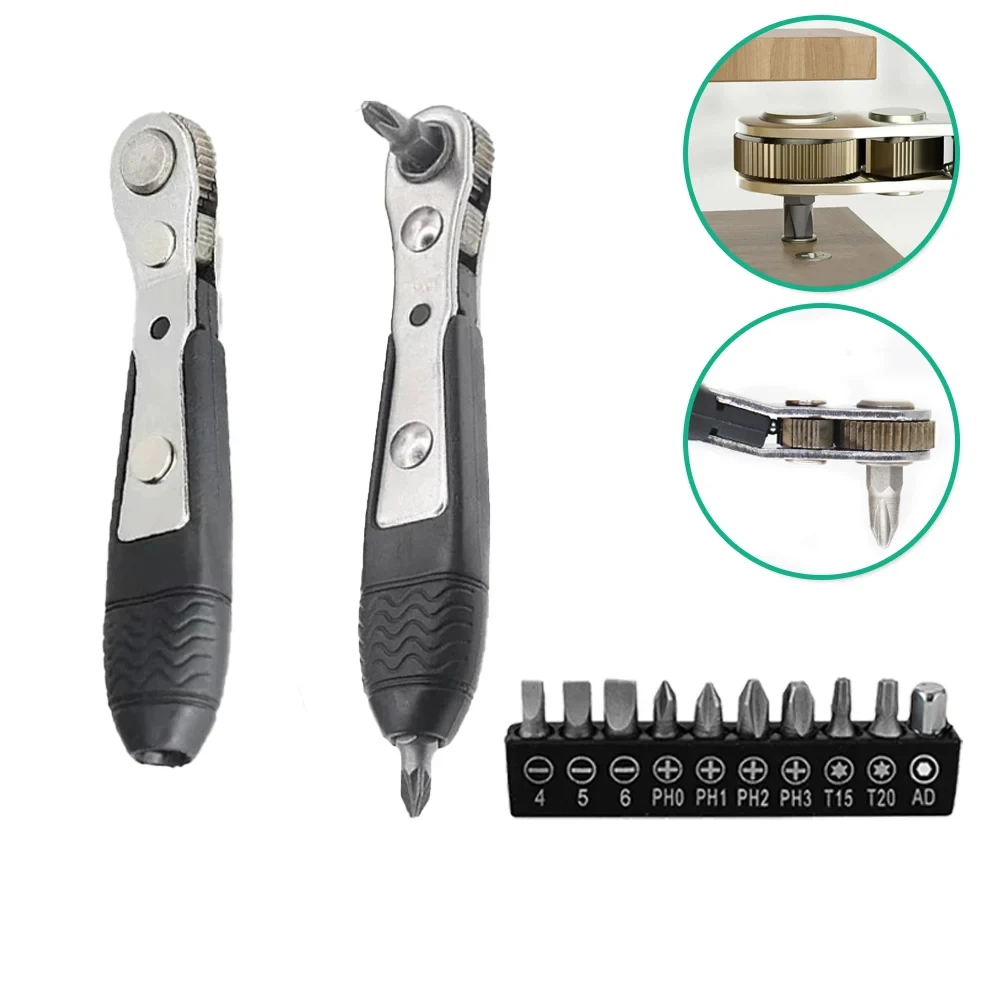 Hexagon Ratchet Spanner 1/4 Inch Hex Quick Release Socket Household Repair Wrench Bidirectional Control Double Head Screwdriver