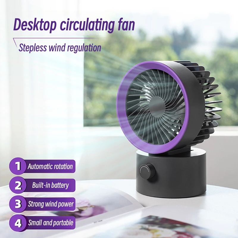 Desktop Small Fan Portable Air Circulating Fan 2000mAh USB Charging Cooling Fan Rotary Ventilator for Home Office Outdoor Summer