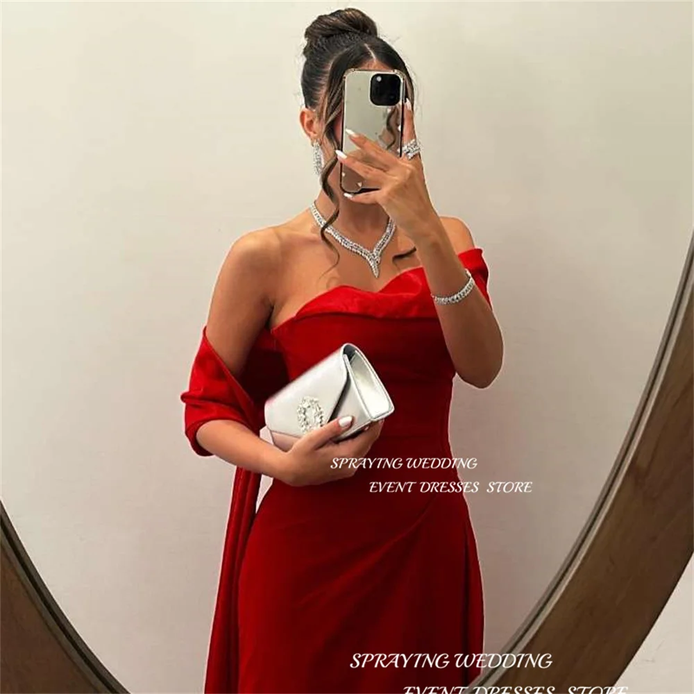 SPRAYING A-line Red Prom Gown for Women Saudi Arabia Detachable shawl Evening Dress Vestidos De Fiesta Elegantes Para Mujer 2024