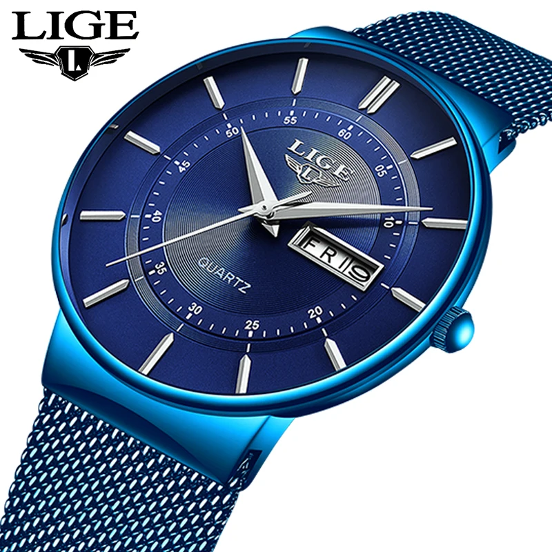 

LIGE 2025 Роскошные мужские часы, водонепроницаемые часы с датой, стальной ремешок, повседневные кварцевые наручные часы, спортивные часы для мужчин, reloj hommes