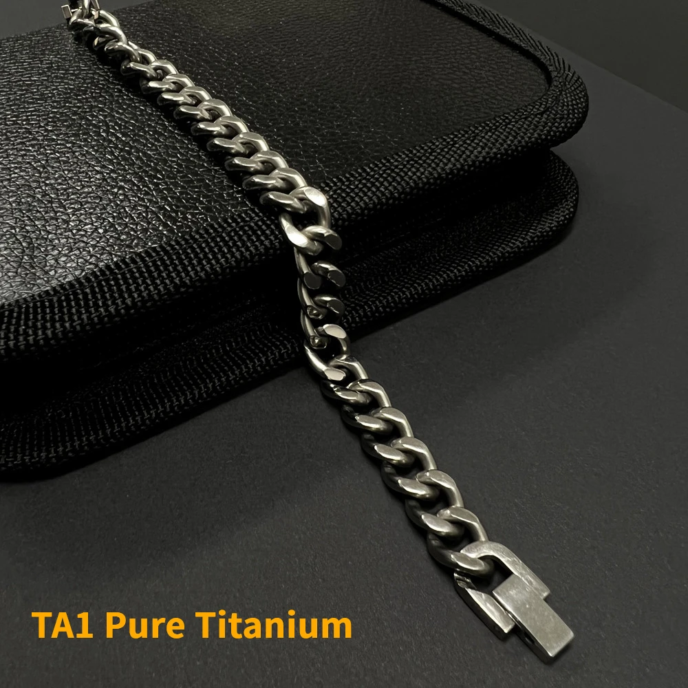 

Ultra Light 9.5mm Width TA1 Pure Titanium Bracelet for Men Women Anti-allergy Hip Hop Cuban Link Chain for Birthday Jewelry Gift