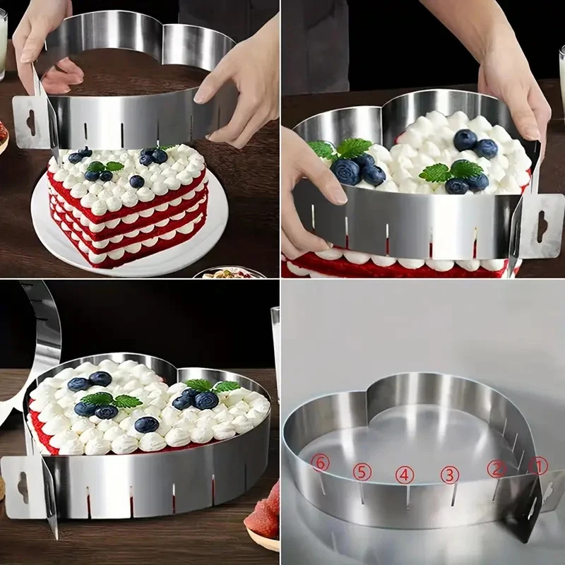 Cake Molds Heart Shaped Stainless Steel Adjustable Retractable Mousse Ring Heart Chocolate Mold Bakery Accessories(7.8-15.7inch)
