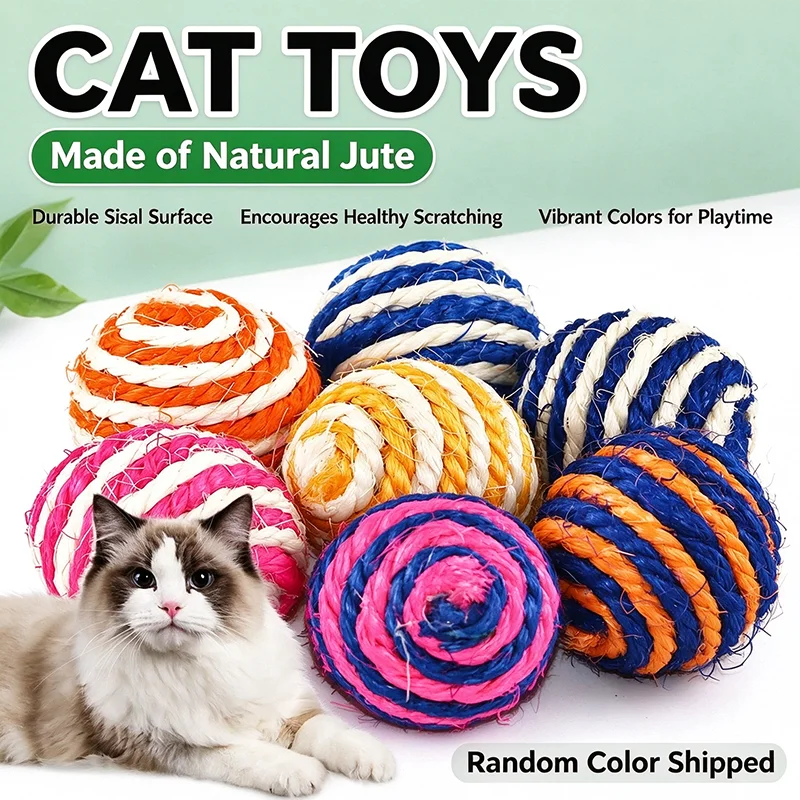 Cat Sisal Scratching Ball Random Color Lightweight Durable Scratch Resistant Interactive Play Toy for Kittens Cats Pet Supplies