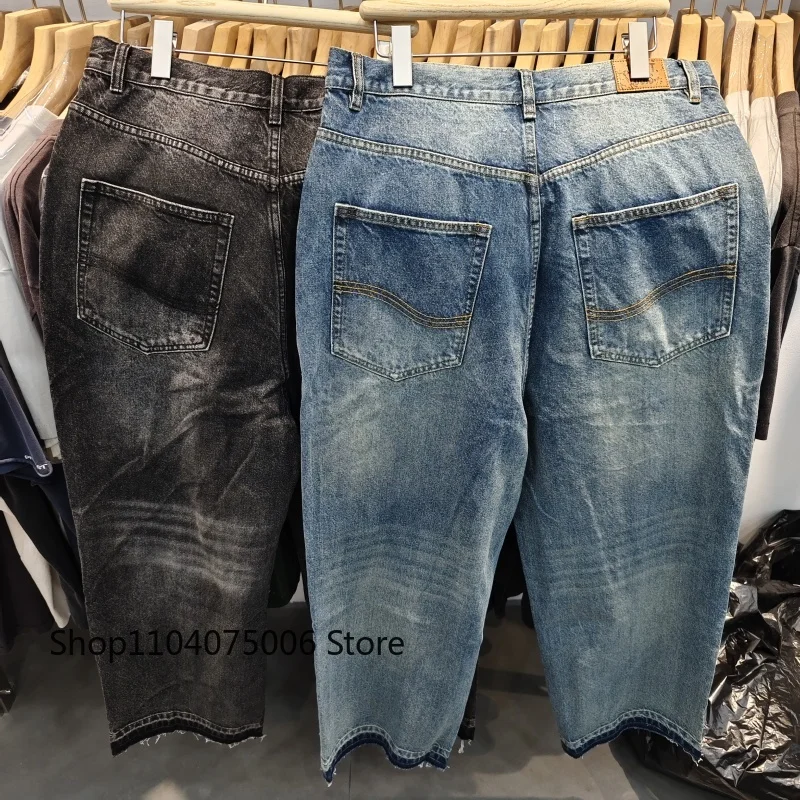 2025 세인트 디스트레스드 데님 팬츠 그래피티 아트 스트레이트 레그 미드 웨이스트 유니섹스 캐주얼 진