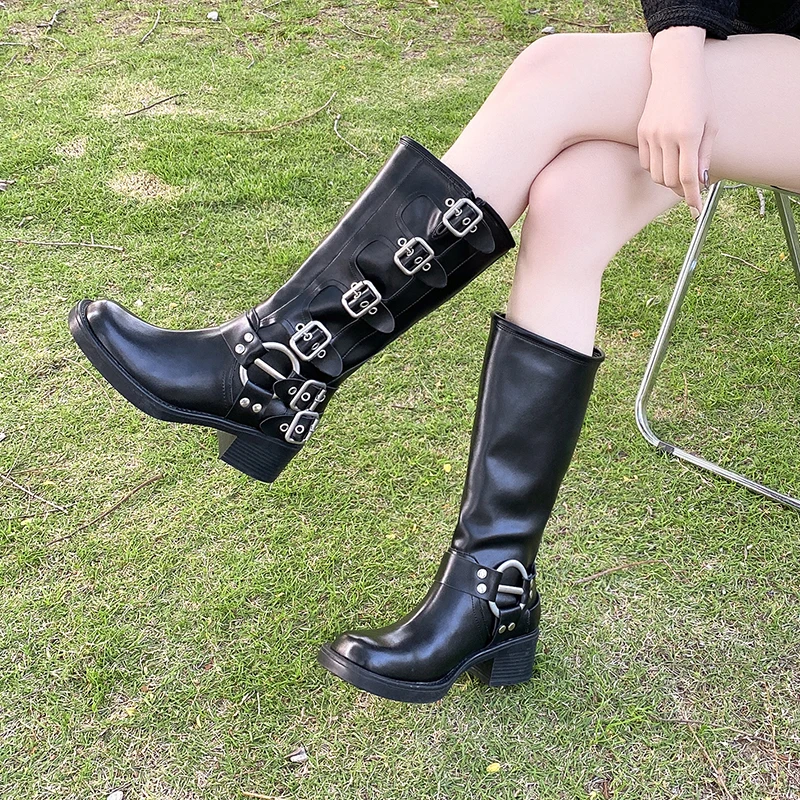 Botas hasta la rodilla con plataforma para Mujer, zapatos elegantes De tendencia, cómodos, góticos, sexys, para exteriores