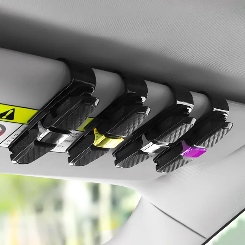 Glasses Holder for Car Sun Visor Sunglasses Clip Card Ticket Holder Eyeglasses Fastener Carbon Fiber Sunglasses Clip Black Silve