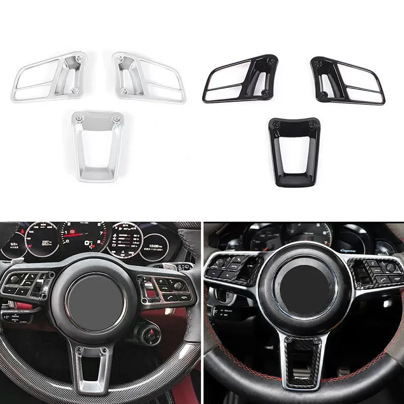 

3pcs Car Styling Interior Steering Wheel Button Frame Cover Trim Fit For Porsche Cayenne Macan 2015-2020 Panamera 718 911 918